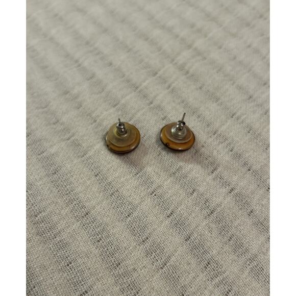 Vintage Wooden Leather earrings dangle post Button flower mod octagon - Picture 3 of 8